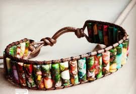 Colorful woven bracelet with a brown cord closure