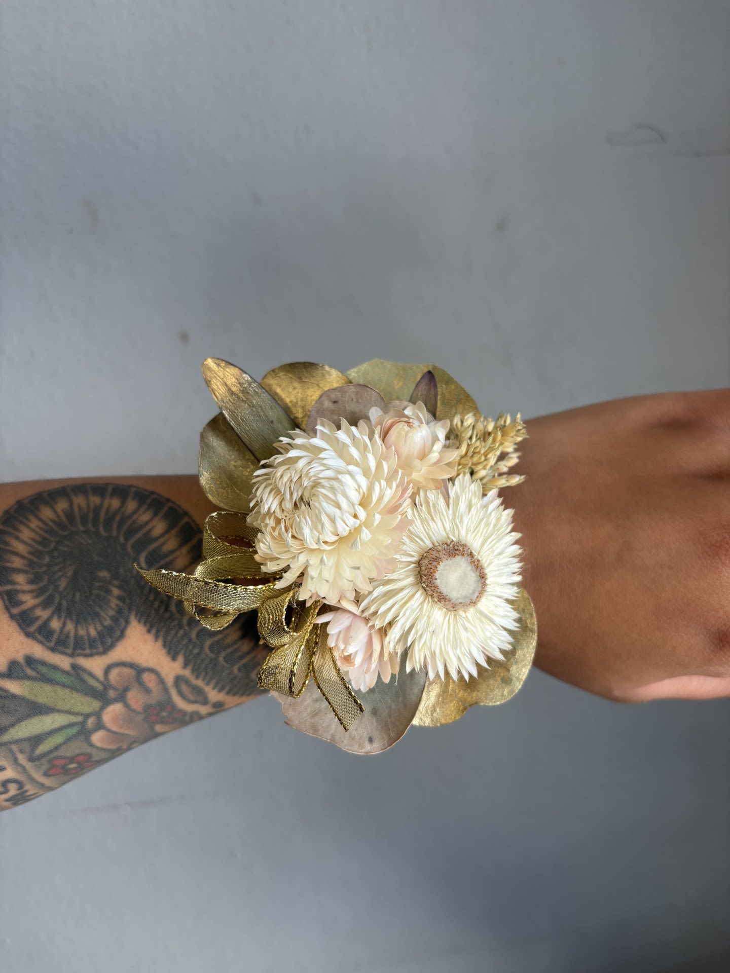 Dried flower wrist corsage #1 *only one available* - A beautiful wrist corsage designed with dried flowers.