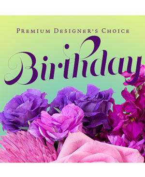 Birthday card with purple and pink flowers