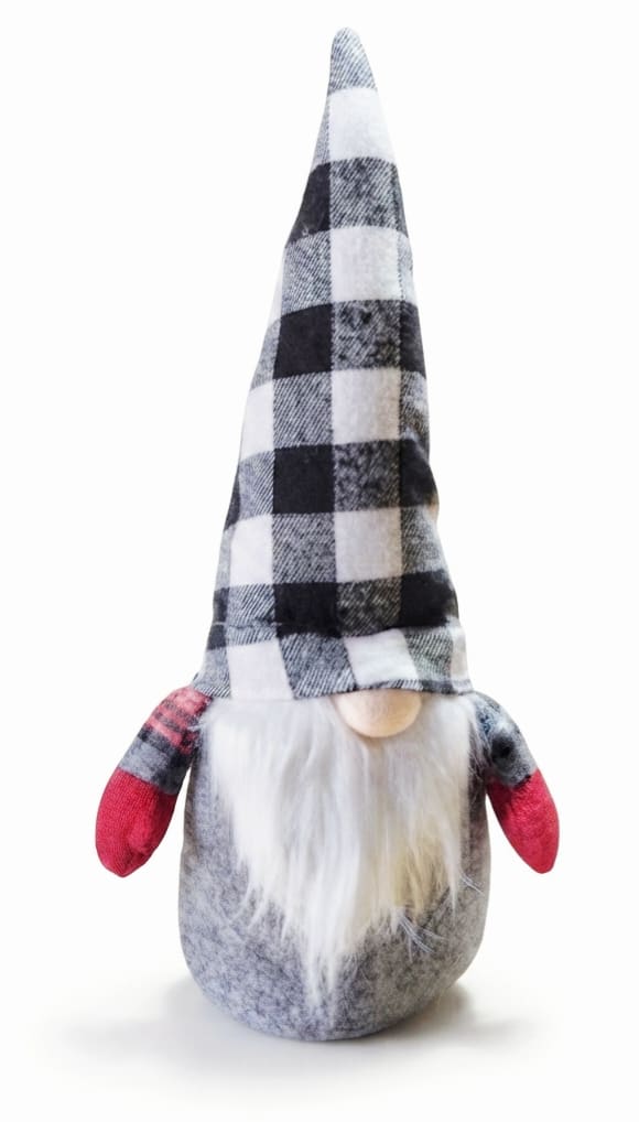 Plaid fabric gnome figurine with a tall hat and white beard