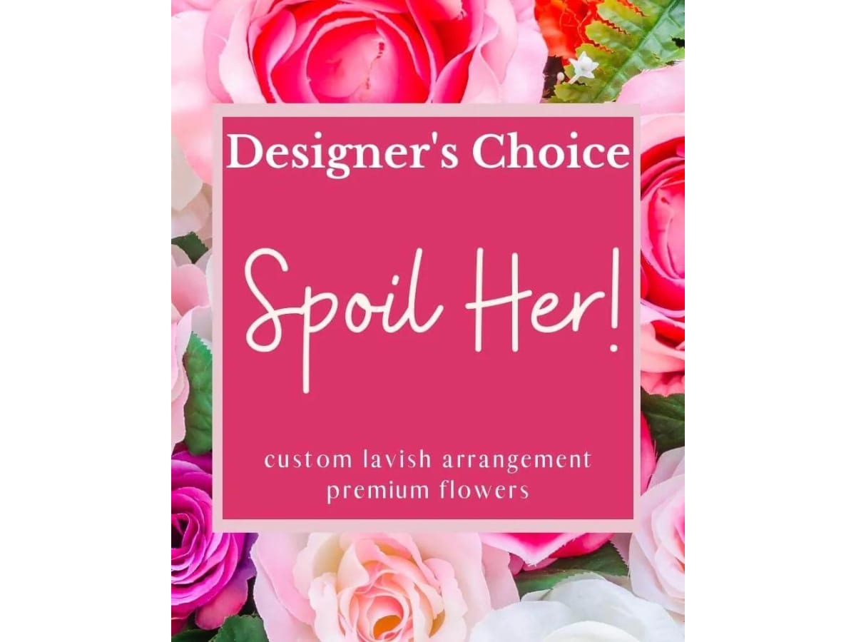 Pink rose-themed designer choice floral sign with text