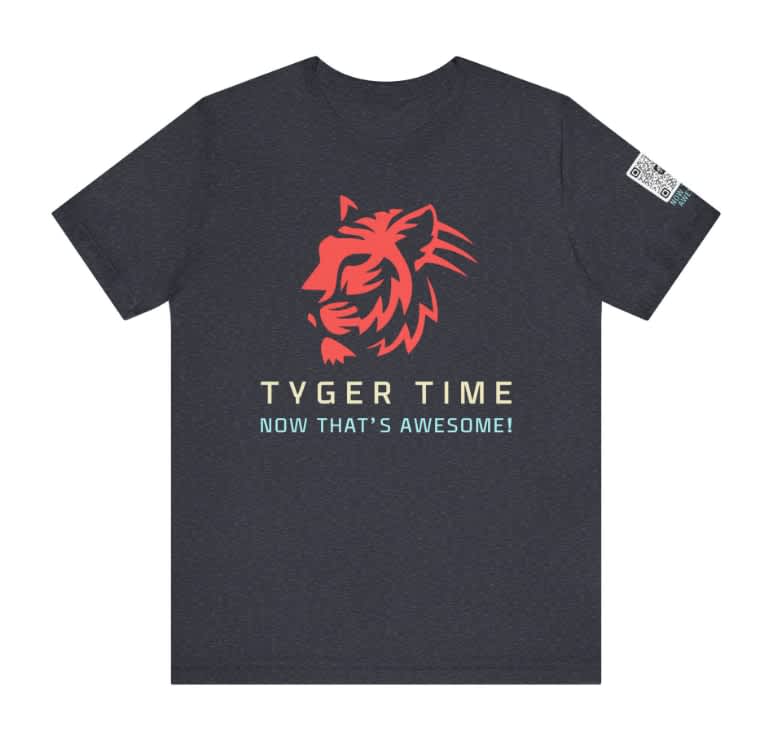 Dark T-shirt with a red tiger graphic and text