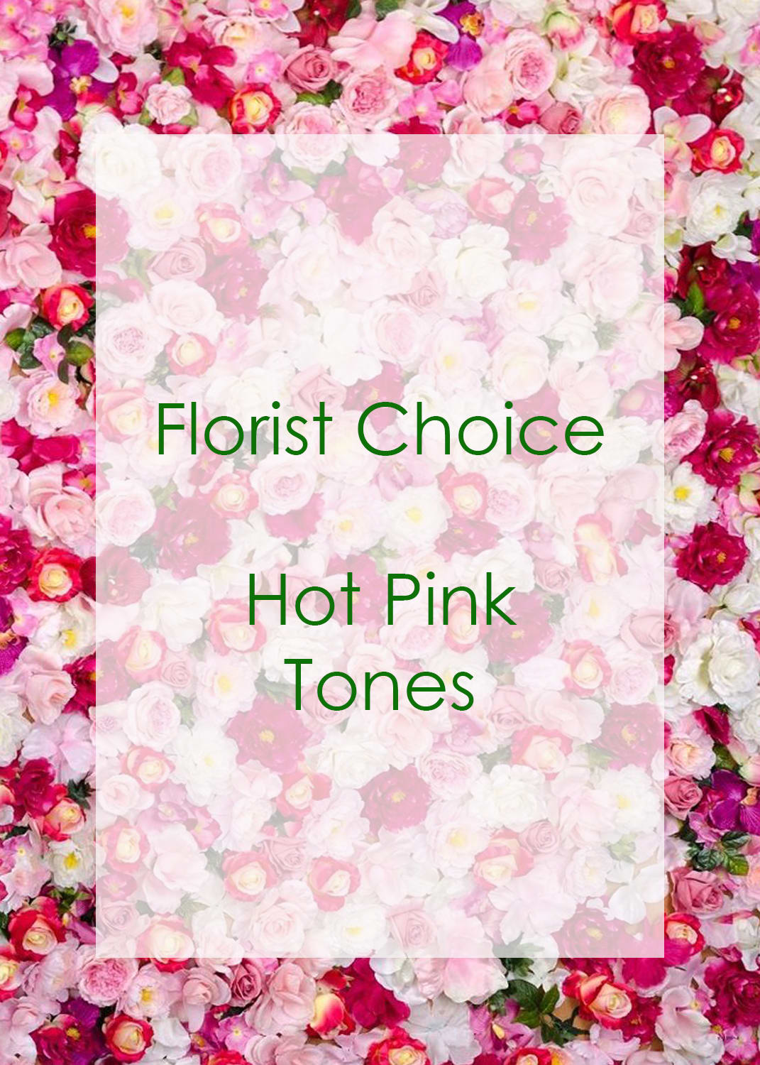 Floral backdrop of pink and white roses with "Florist Choice Hot Pink Tones" text