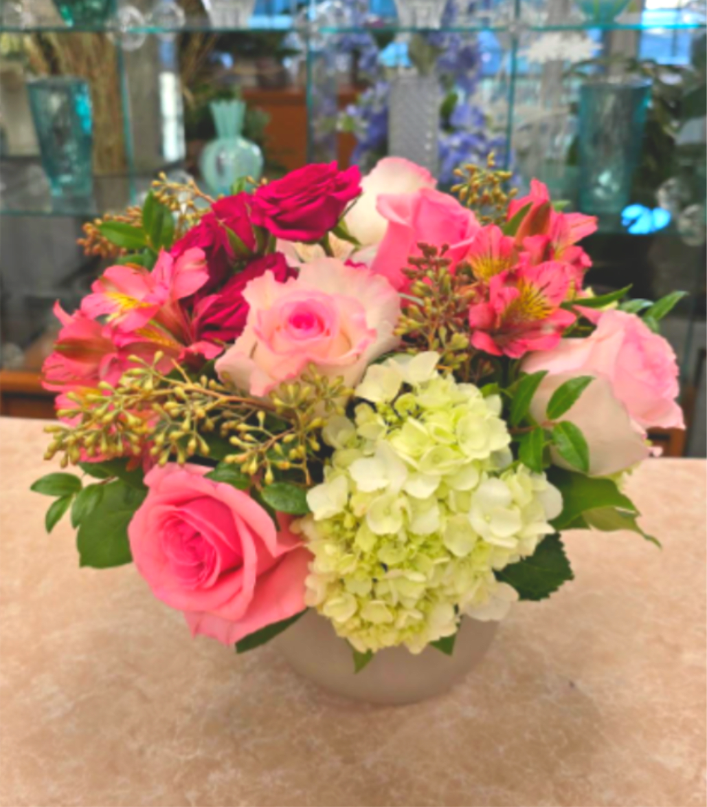 SHADES OF PINK - SHADES OF PINK ARRANGEMENT IN CERAMIC CONTAINER BY TWIN TOWERS FLORIST