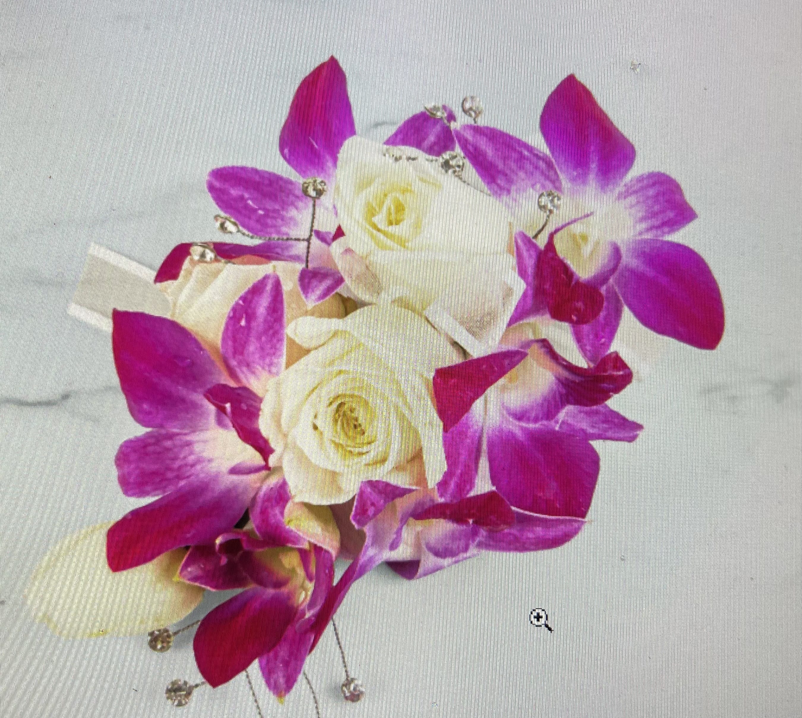 Orchid Corsage by BloomNation™  - This orchid corsage with a white rose and gem accent will catch the light and compliment any dress. Perfect for prom, formal or any wedding event. 