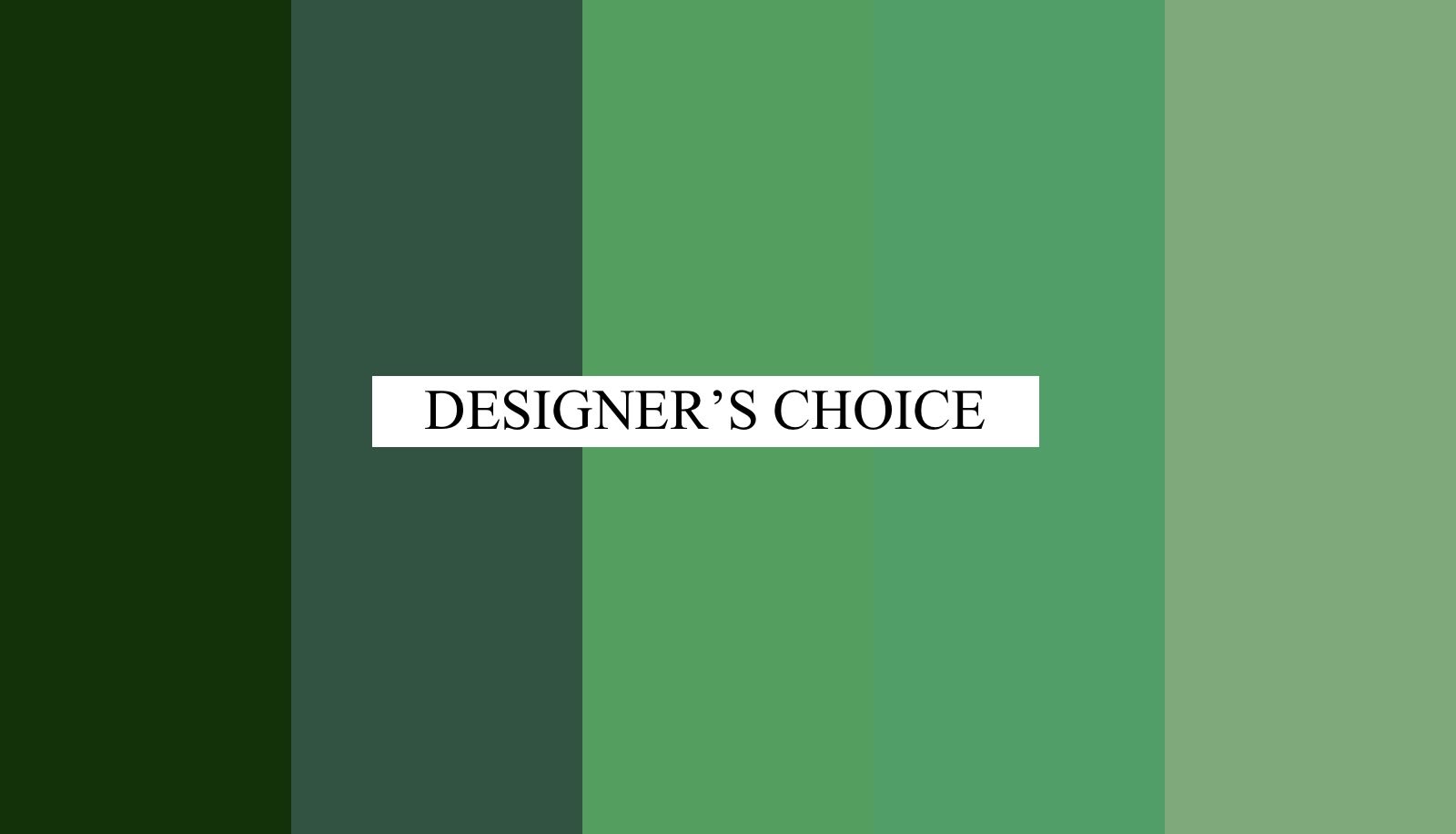 Graphic with four green vertical panels and the words 'DESIGNER'S CHOICE' in the center