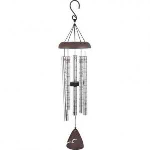 Hanging metal wind chime with brown top and dangling silver tubes