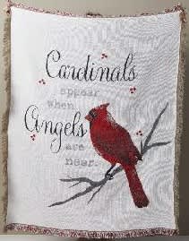 Decorative pillow with a red cardinal and the words "Cardinals are Angels"