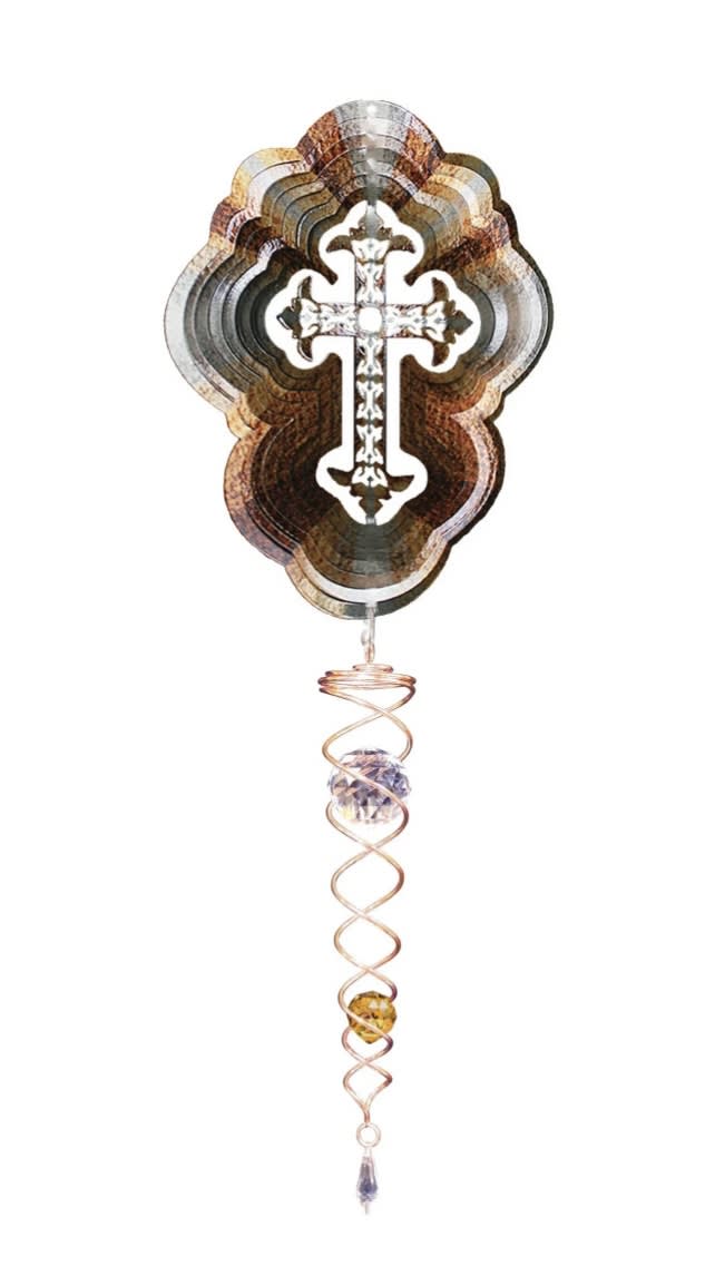 Decorative hanging cross ornament with crystal beads