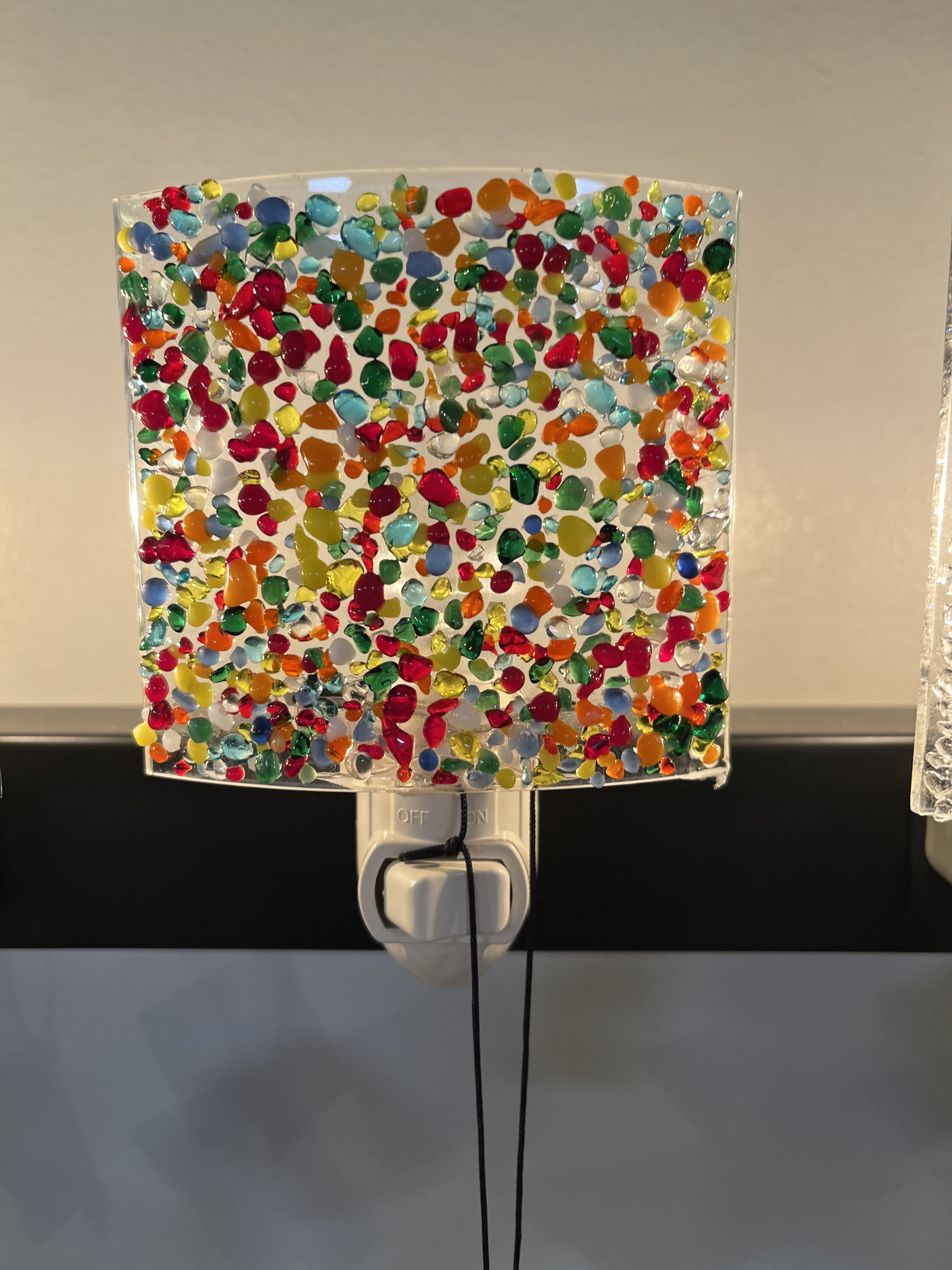 Colorful glass mosaic night light with a square shade