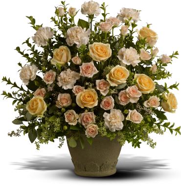 Large bouquet of pale roses and carnations in a vase
