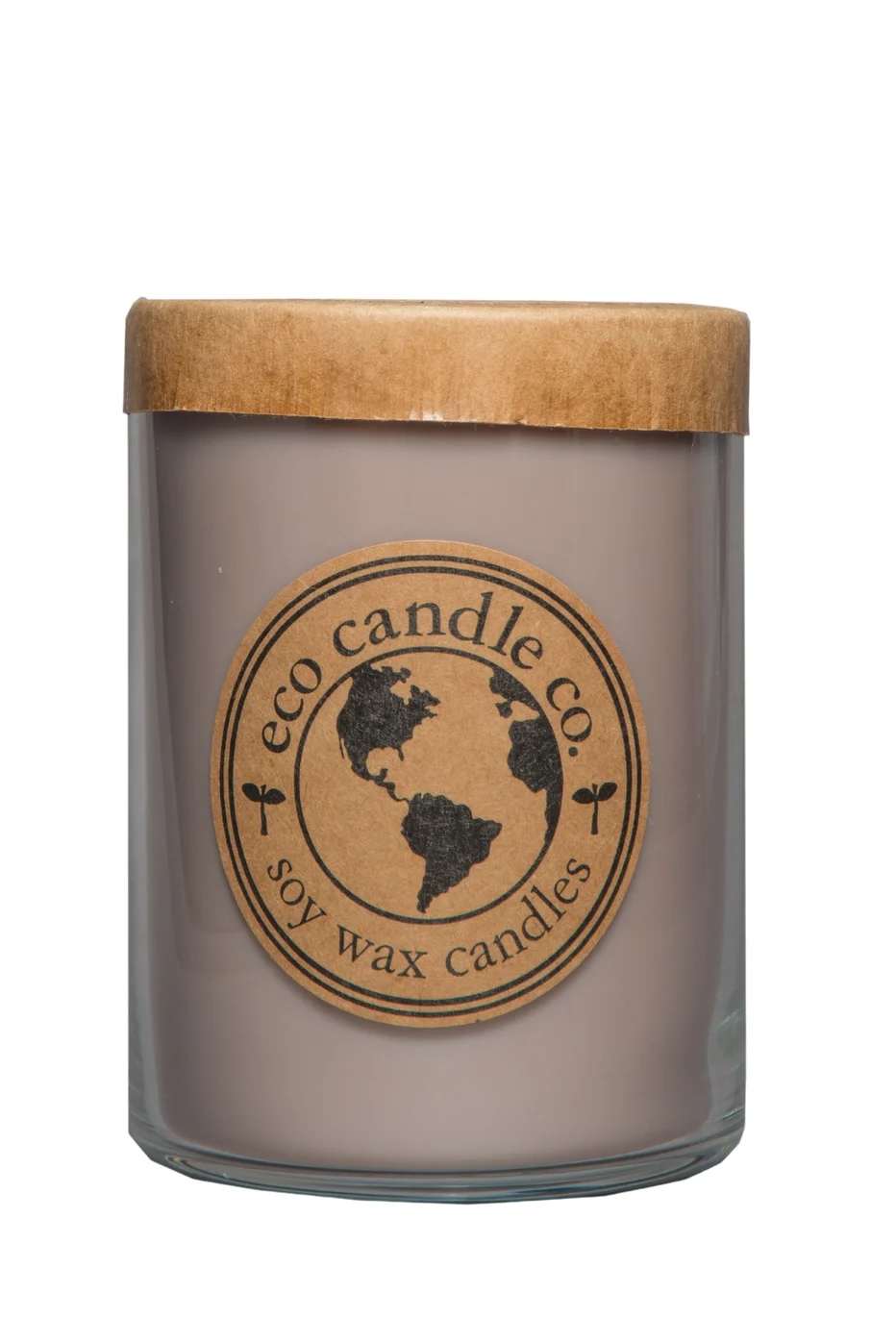 Soy wax candle in a glass jar with a kraft paper lid