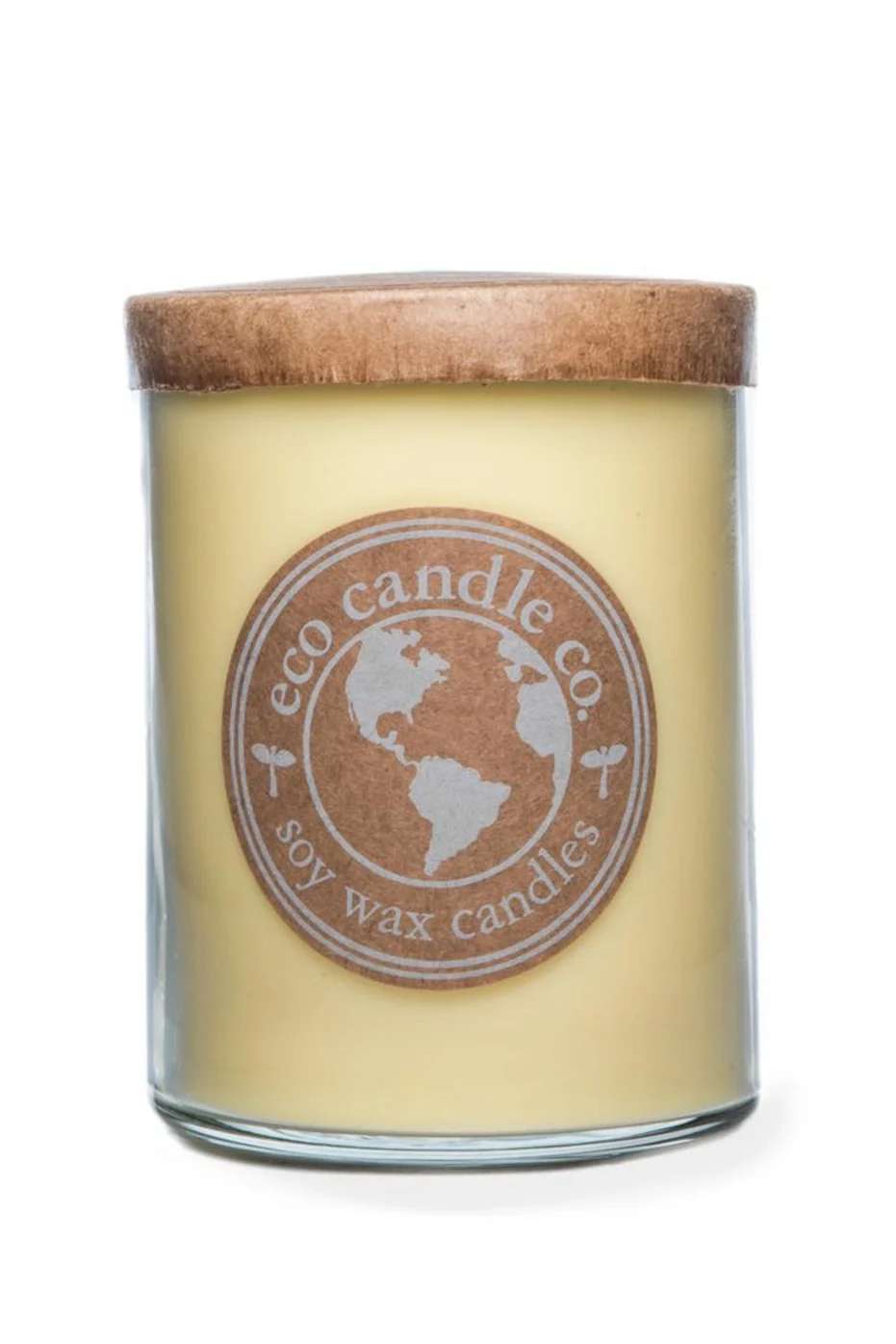 Eco Candle Company- Sunshower - Sunshower scent description: A fresh, air-purifying citrus blend followed by a whisper of white musk.  18 ounces of eco-goodness packed into a recycled glass jar with a kraft label and paper lid. 100% soy candle hand-poured in Appleton, WI. Phthalate-free fragrance and essential oil blends.  Natural paper, cotton or hemp wicks - no lead. Midwest-grown soybeans + USA made glassware and packaging.    Burn time up to 95 hours | Optimal burn length is 3.5-4.5 hours at a time Size: 18oz, 3.5" x 4.5"