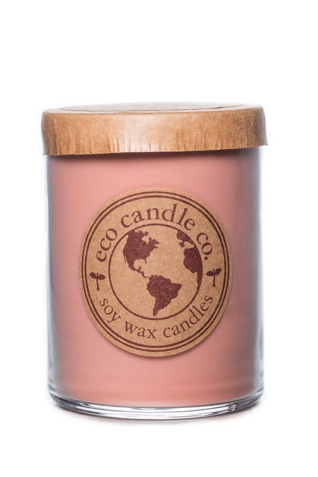 Eco Candle Company- FIG &amp; OAK 18 0z - Fig &amp; Oak scent description: Fresh figs, cranberry, leather &amp; musk.  • 18 ounces of eco-goodness packed into a recycled glass jar with a kraft label and paper lid. • 100% soy candle hand-poured in Appleton, WI. • Phthalate-free fragrance and essential oil blends. • Natural paper, cotton or hemp wicks - no lead. • Midwest-grown soybeans + USA made glassware and packaging. • Burn time up to 95 hours | Optimal burn length is 3.5-4.5 hours at a time • Size: 18oz, 3.5" x 4.5"