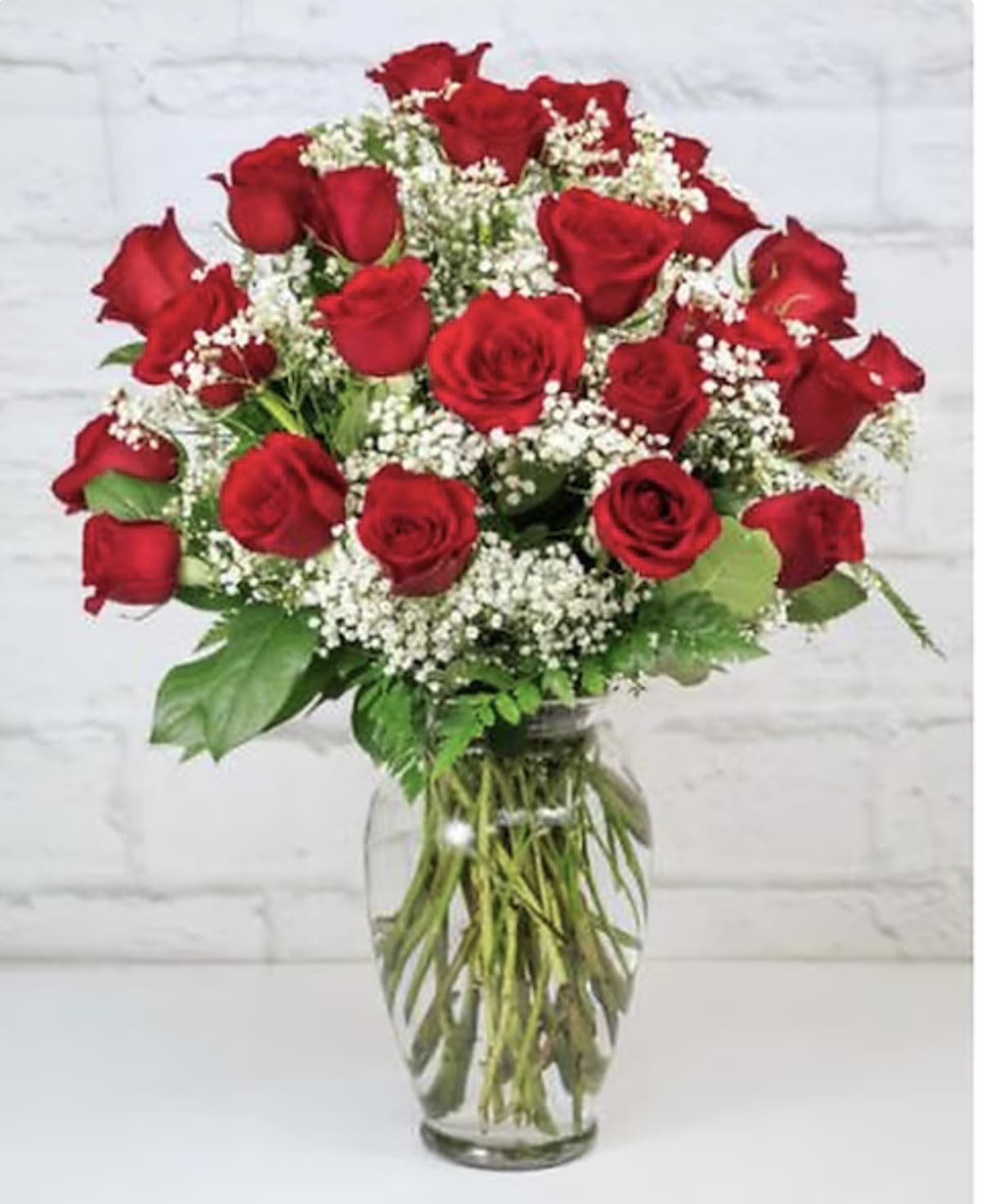 2 DOZEN RED ROSES - 24 Red Roes designed with baby's breath and greenery. 