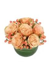 Cozy Coral Rose - This delicate bouquet is simply stunning! Featuring lovely coral roses and peach hypericum, Cozy Coral is sure to be a timeless classic. Full of elegance, this tasteful bouquet is perfect for any occasion. Order it today!