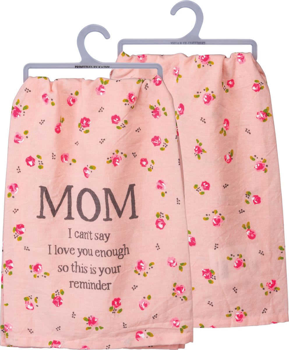 Two pink floral fabric hangers with a MOM message