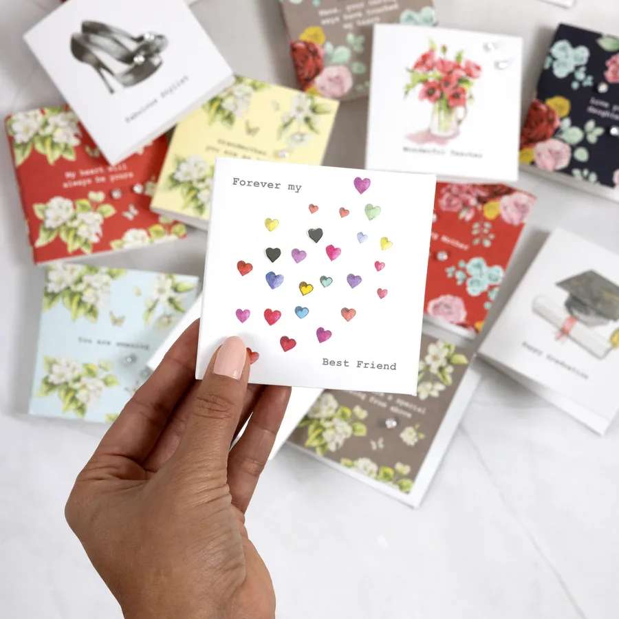 Crumble &amp; Core Forever my best friend - Greeting card with sterling silver earrings