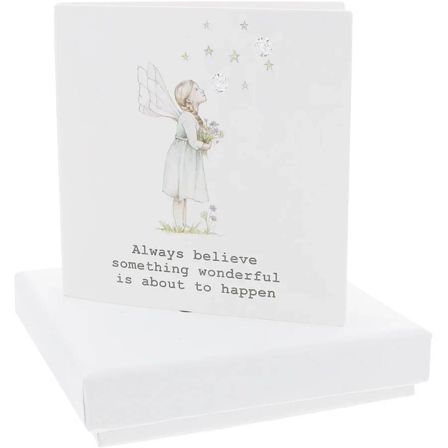 Crumble &amp; Core Always Believe - Greeting card with 4mm sterling silver cubic zirconia stud earrings