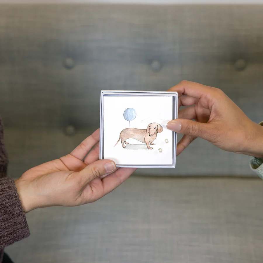Crumble &amp; Core Dog - Greeting card with 4mm sterling silver cubic zirconia stud earrings
