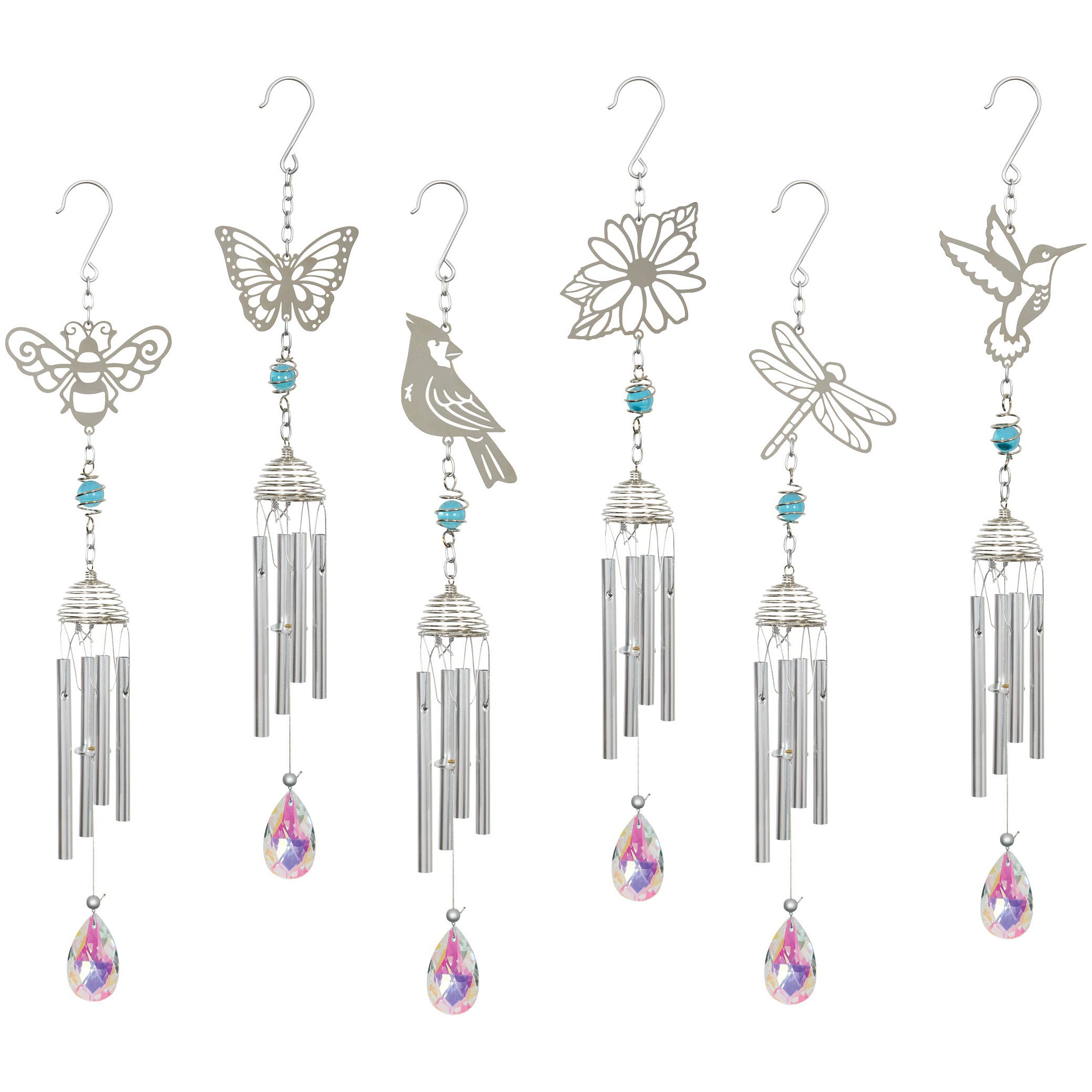 18" animal pattern chimes - Metal construction with glass crystal sail. Measuring 18" L x 3"W