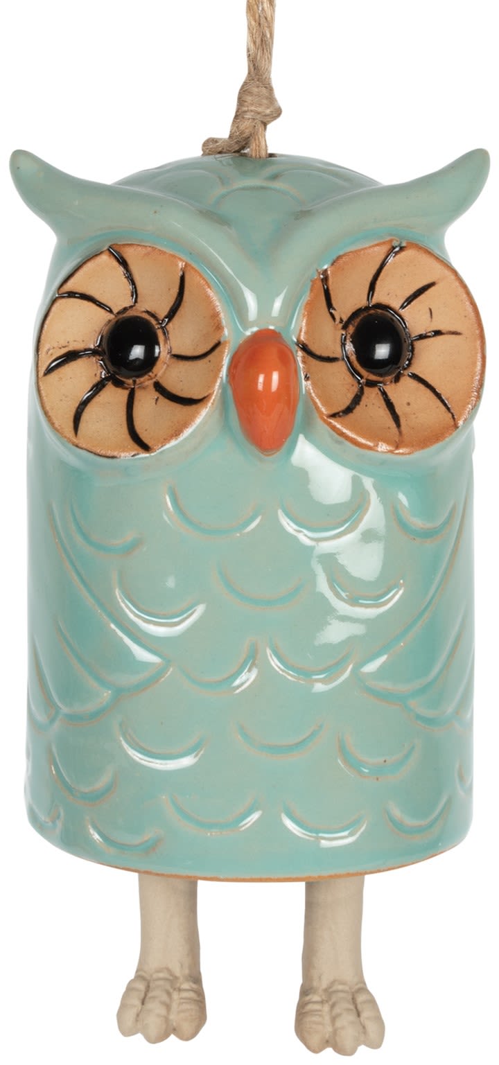 Ceramic Owl Chime - Stoneware bell with twine. Measuring 11"L x 3"W