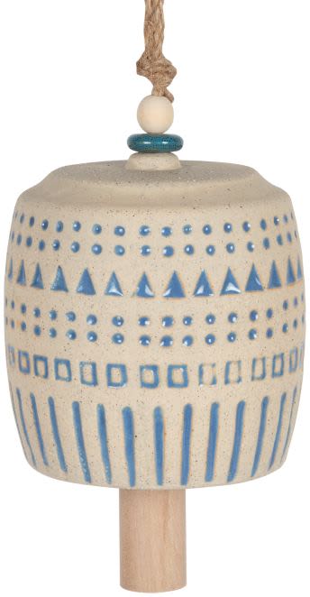 Decorative ceramic hanging ornament with blue geometric patterns