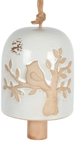 Ceramic bell ornament with a tree and bird design