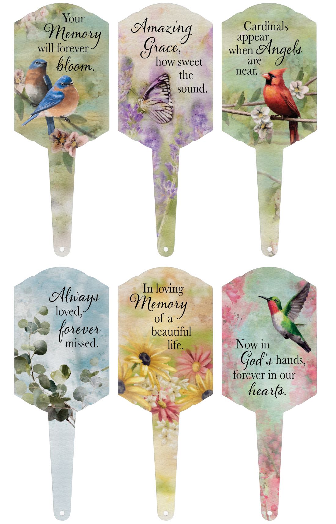 Memorial Plant Picks - Metal, indoor and outdoor friendly, measuring 6"H x 2"W