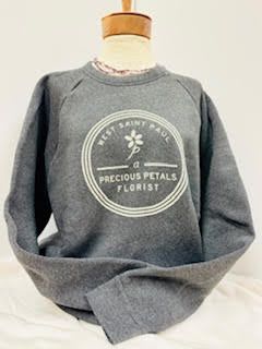 Gray sweatshirt with a florist logo on a mannequin