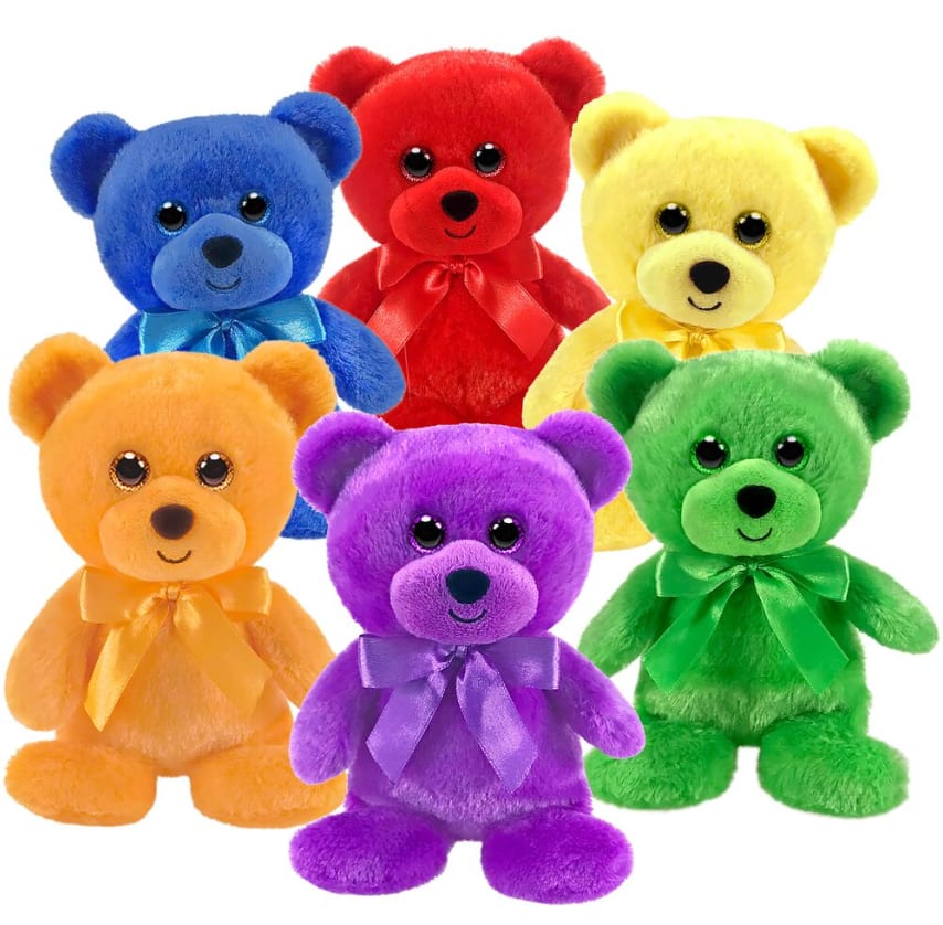 First and Main Rainbow Bear - 7" Rainbow bear by First &amp; Main available in Red, Purple and Blue.