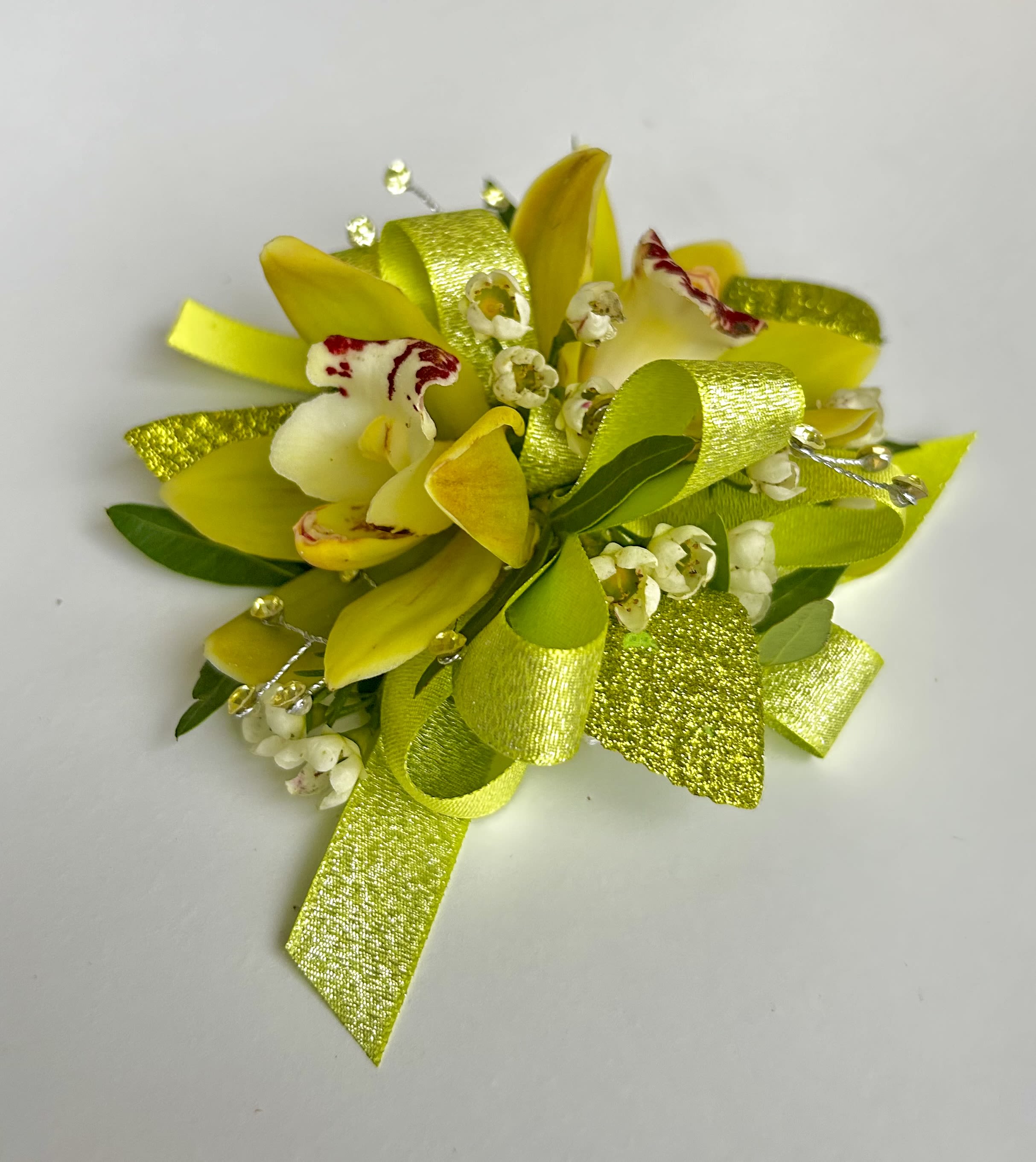 Green Prom Corsage - A beautiful Mini Cymbidium Orchid Corsage for Prom or Homecoming girls. 