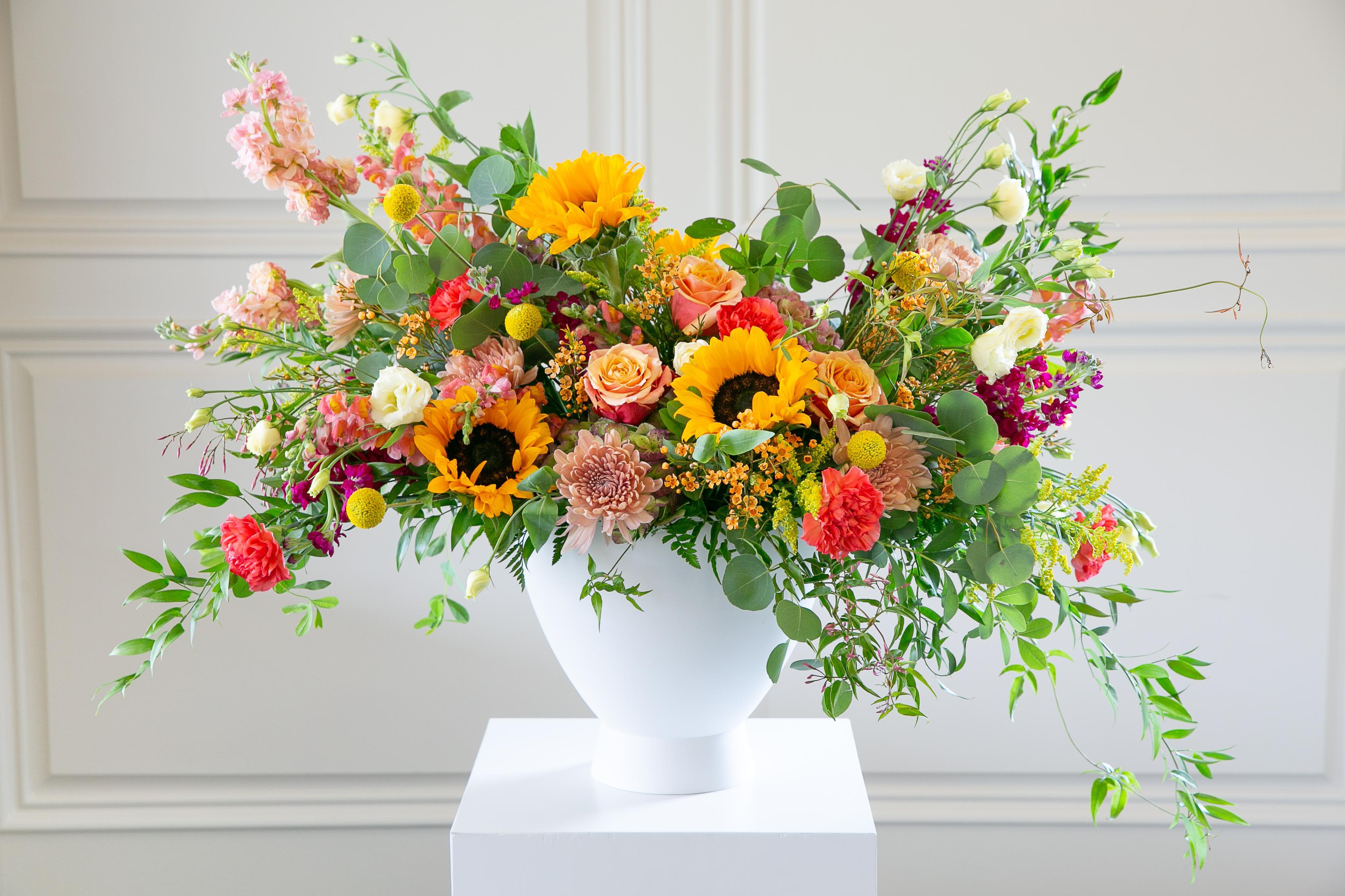 8184-04-22 - White 12" Dahlia Footed Urn