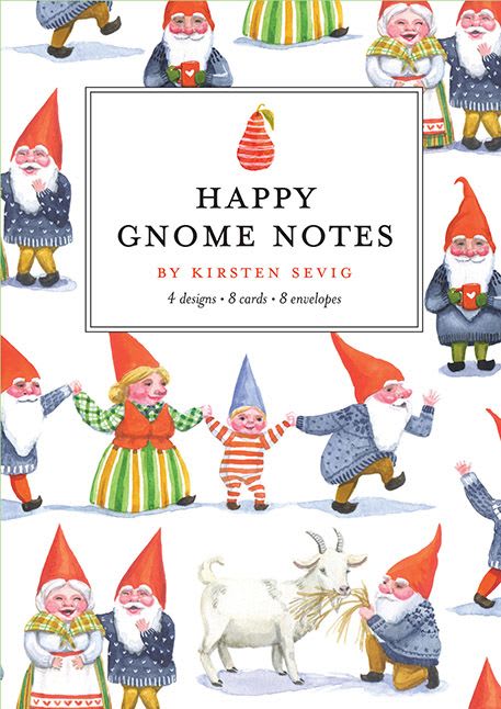 Notecards Happy Gnome Notes - 4 designs, 8 cards and envelopes by Kirsten Sevig
