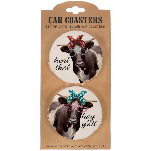 Car Coasters Herd That - Set of 2 stoneware coasters