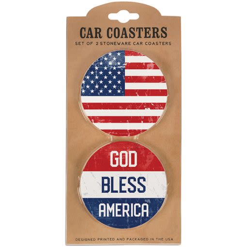 Car Coasters God Bless America - Set of 2 stoneware car coasters