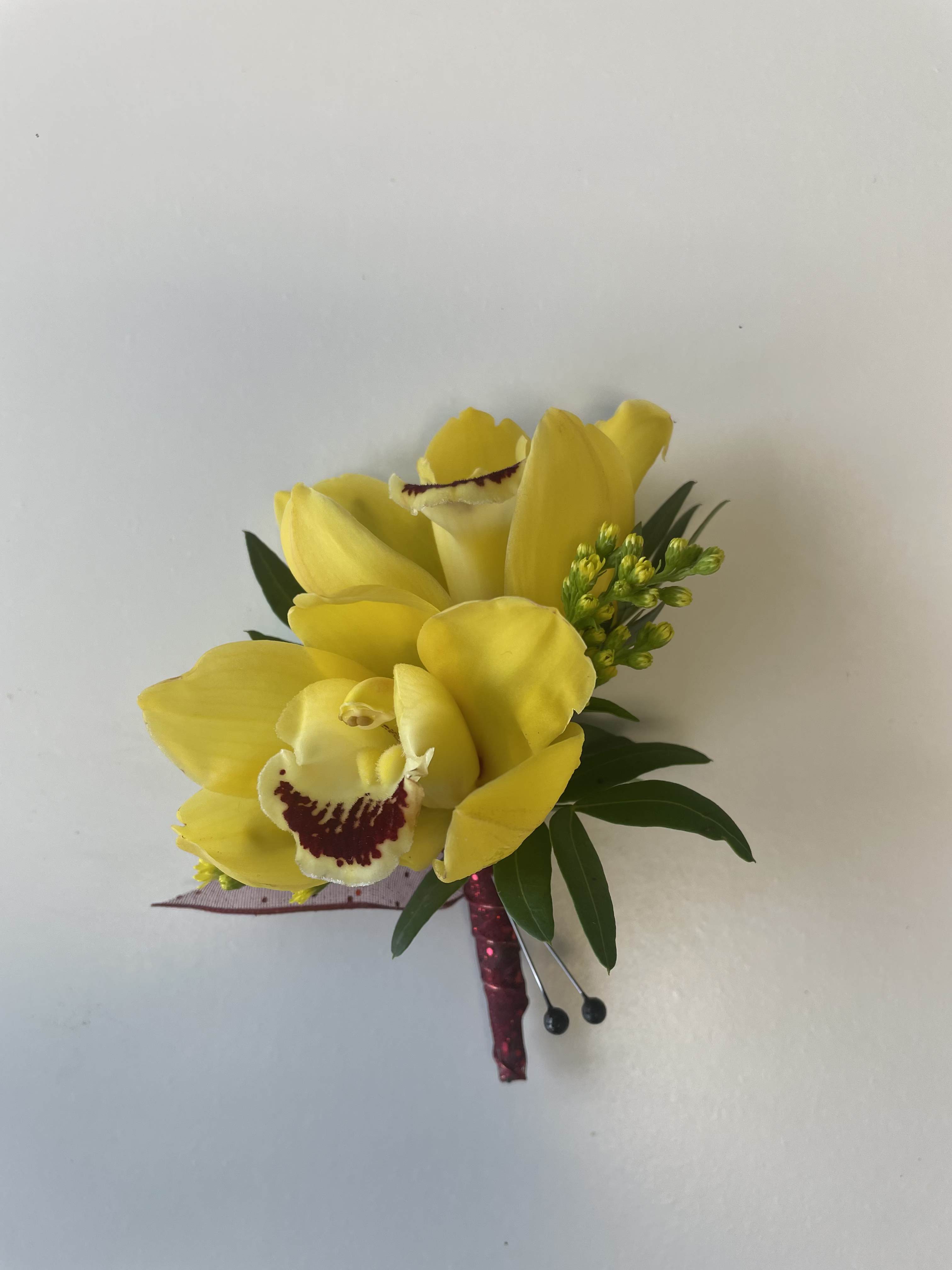 Yellow Prom Boutonniere - A beautiful Mini Cymbidium Orchid Corsage for Prom or Homecoming boys.