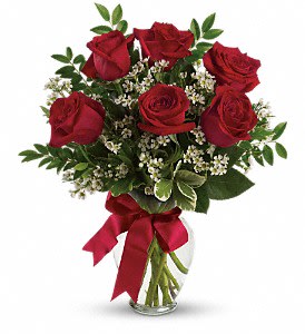 Half Dozen - Six Roses of you color choice arranged in a vase. *If no color choice is specified RED will be selected. Please specify in the special instructions.  **Other colors are subject to availability, please give a 1st and a 2nd choice.