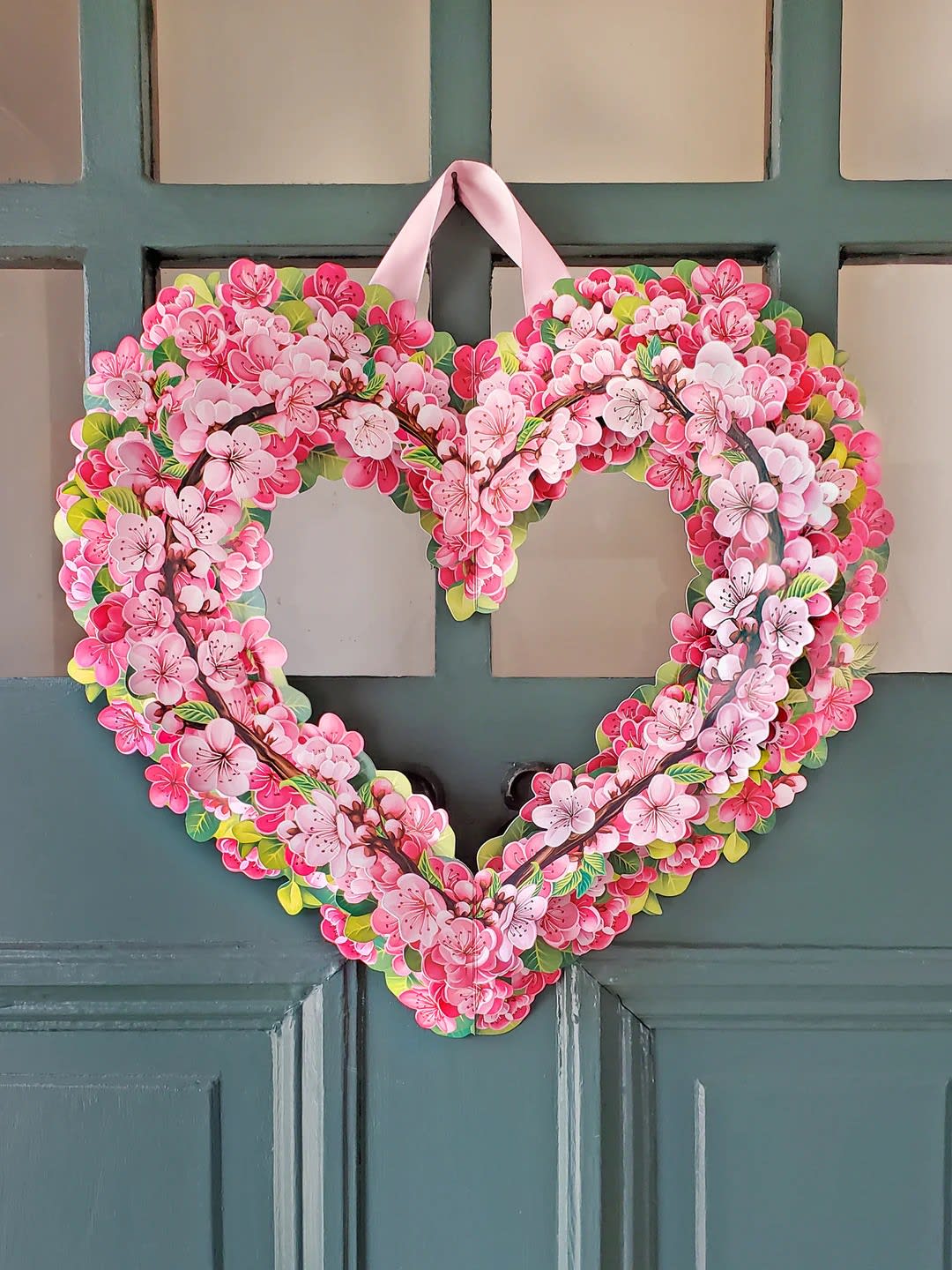 Cherry Blossom Pop-Up Heart Wreath - Stunning paper floral wreath pops open and brings color to any room. Note: card included- handwritten message upon request. No watering needed. Send some love! 