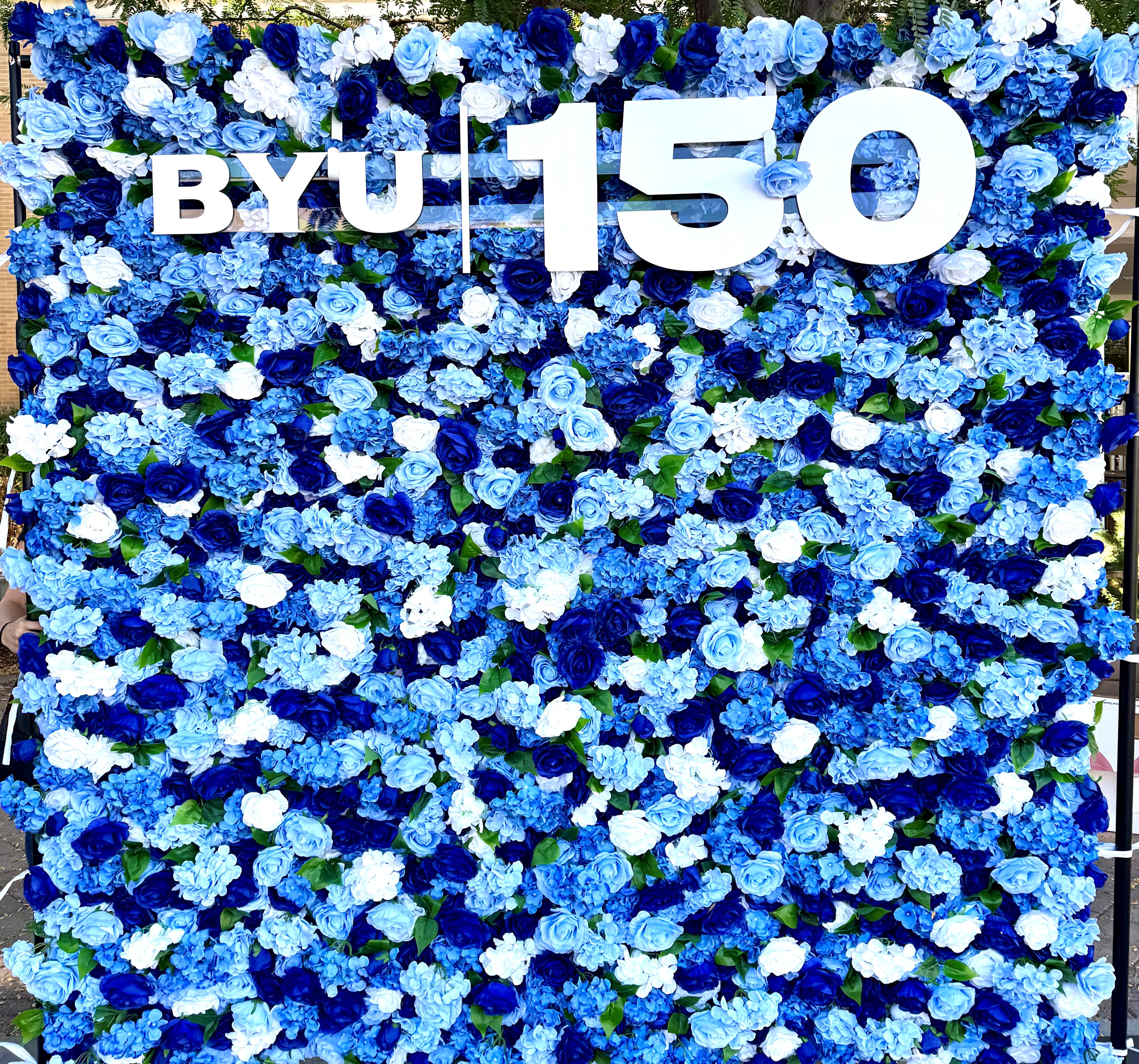 Floral Wall - This is a 8 foot by 8 foot with the BYU 150 sign.