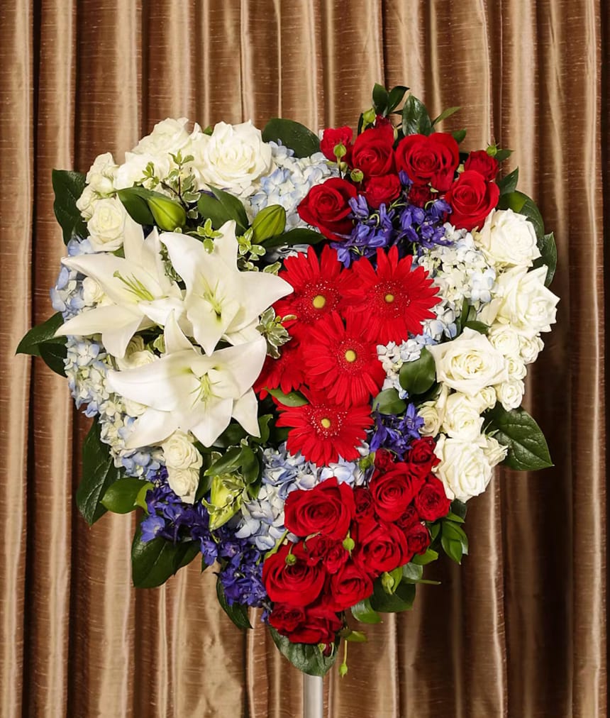 Dearly Patriotic - Standing Solid Heart - A patriotic tribute designed pave style in the form of an solid heart to express love. 