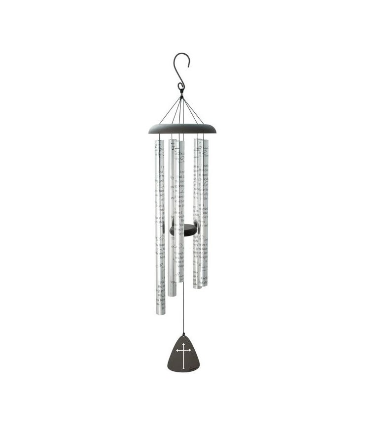 Hanging metal wind chime with a cross pendant