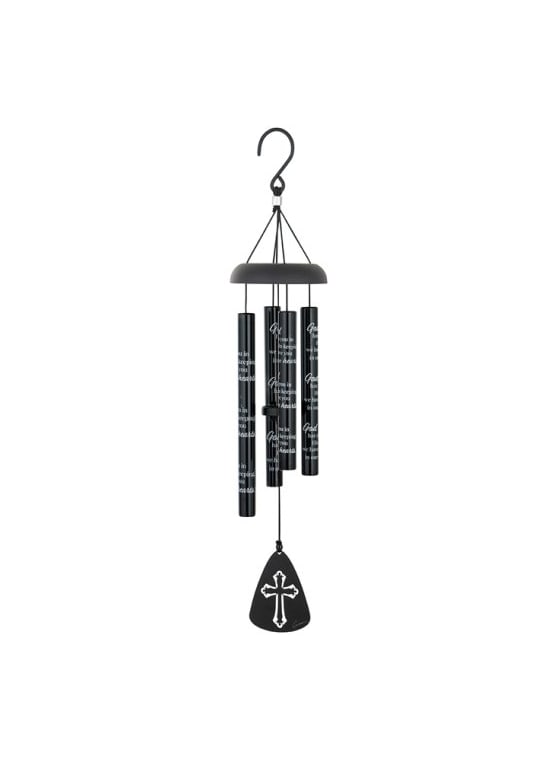 Black hanging wind chime with a cross pendant