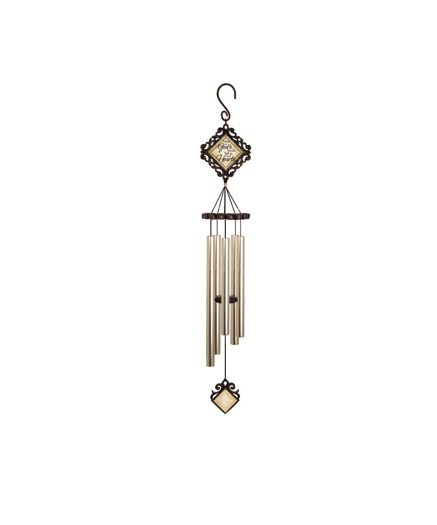 Decorative hanging wind chime with metal tubes and ornate frame