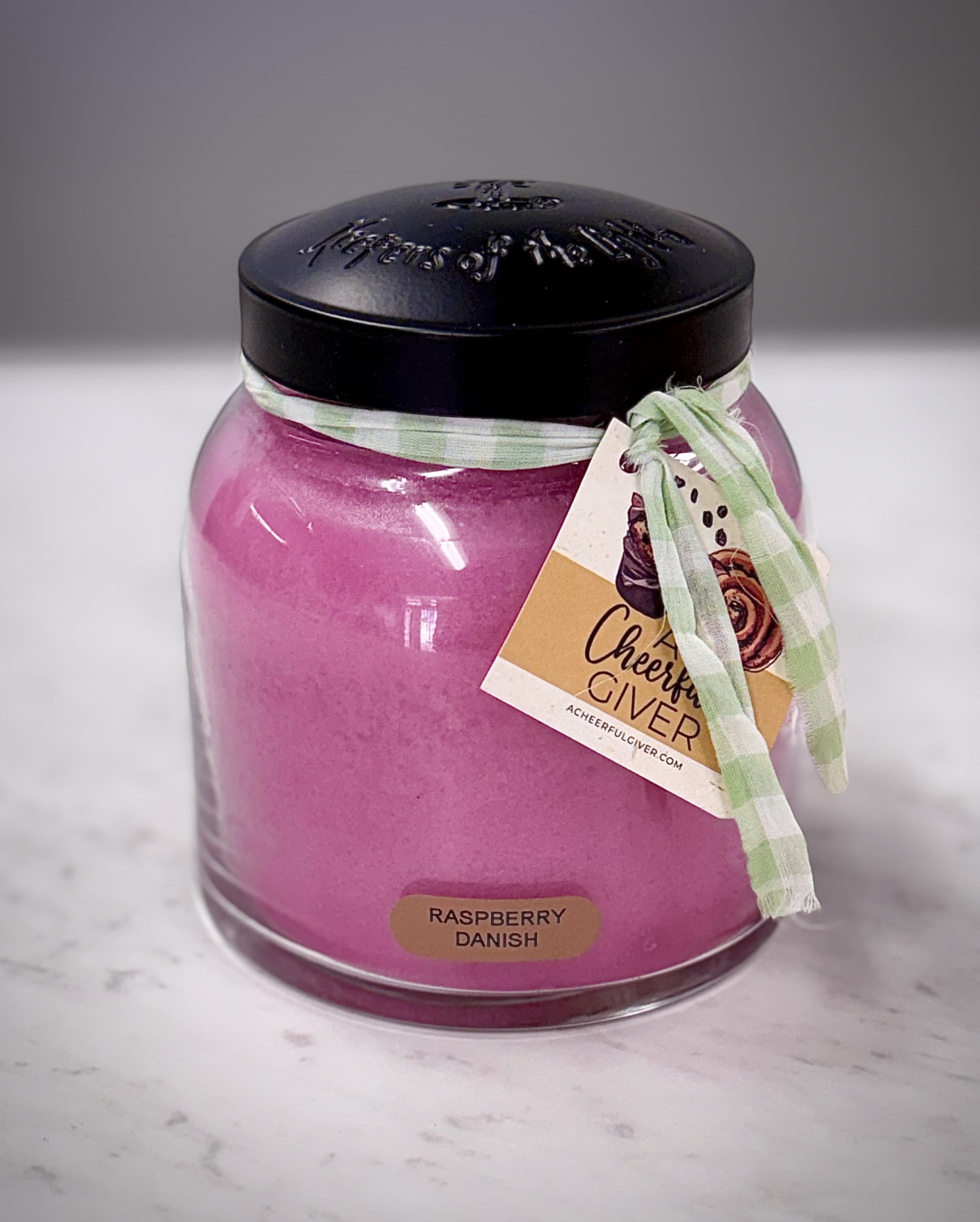 34 oz Jar Candle - Raspberry Danish - 34 oz Jar Candle: burns for approx. 155 hours.  Cheerful Giver "Keepers of the Light" series  Scent: Raspberry Danish