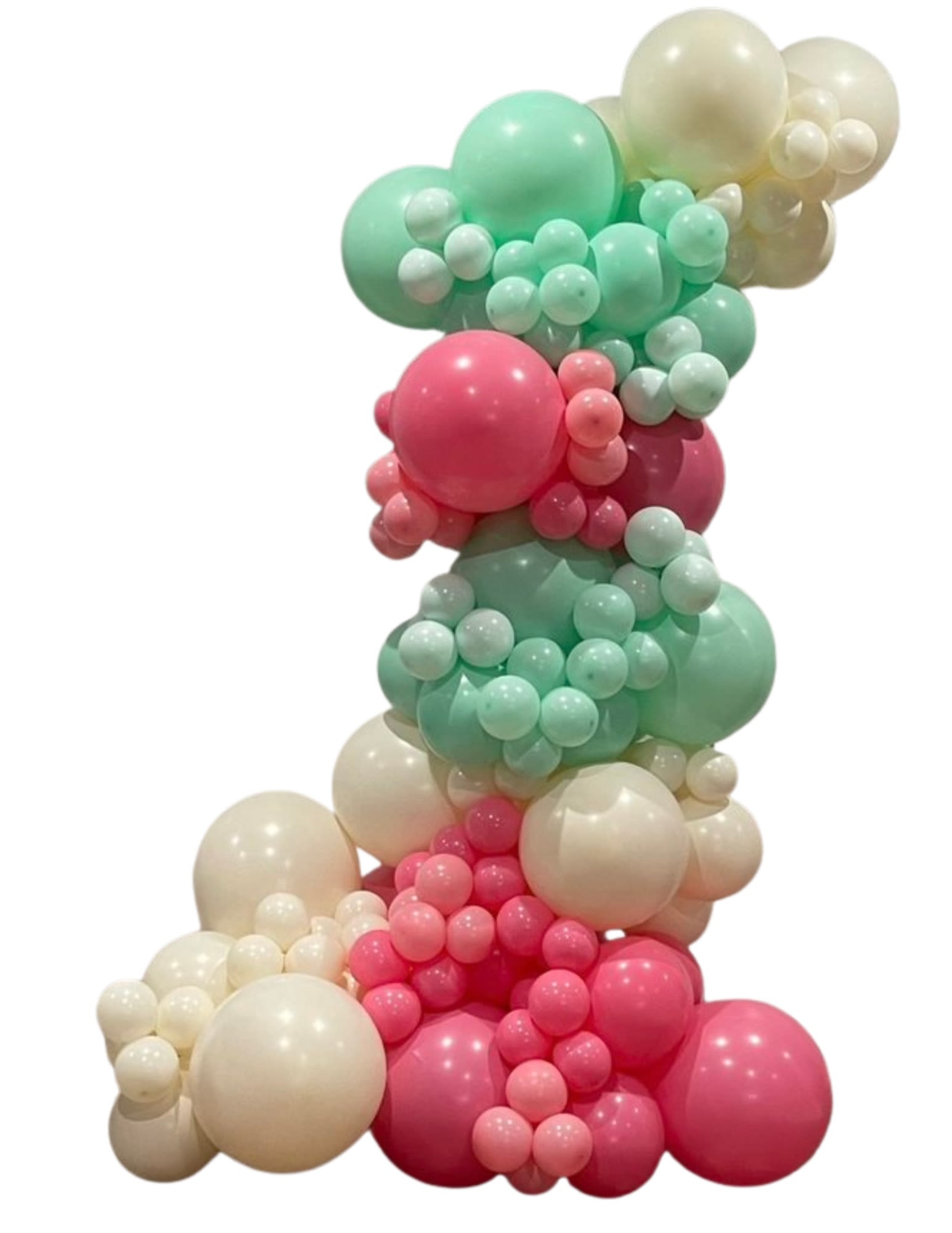Clustered pastel balloons in mint, pink, and cream
