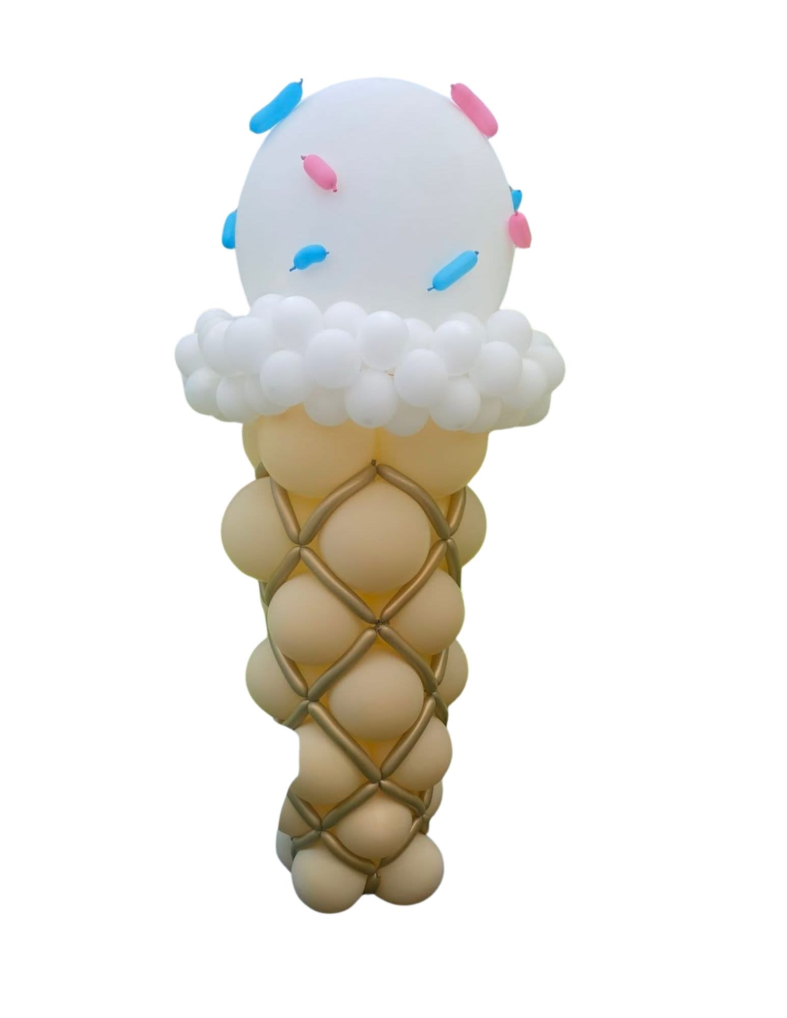 Ice cream cone made of balloons with white and pastel accents