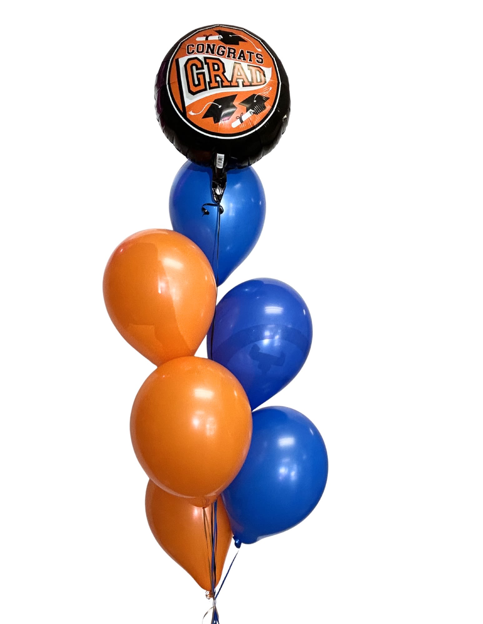 Graduation Balloon Bouquet  -  Perfect for the graduate who deserves a show-stopping moment, this cluster says "congratulations" in a festive, spirited way that will make them feel celebrated. Order in time for the ceremony or reception; like all inflated balloon decor, keep it indoors away from sharp edges and direct heat for the longest-lasting display.