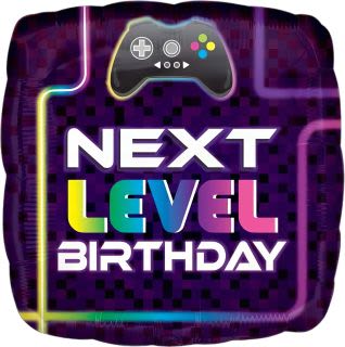18" Next Level Birthday  - A playful, gamer-themed birthday accent that will make the person you're celebrating grin-this flower arrangement pairs vibrant purple, white, pink, and blue blooms with an 18" square foil balloon that reads "NEXT LEVEL BIRTHDAY." Perfect as a birthday arrangement for a teen, gamer friend, or anyone who loves bright, energetic party decor, it announces the celebration before they even walk in the door.  The arrangement combines purple, white, pink, and blue flowers (arranged to complement the bold balloon) and includes the neon-accented square foil balloon featuring a game controller graphic and multicolored lettering. The 18" foil balloon adds height and a focal point above the blooms, creating a festive, photo-ready display that works well on a gift table or as a doorstep surprise.  A great choice for birthdays, milestone game-night celebrations, or to surprise someone who's leveling up, this arrangement arrives ready to display; the balloon is pre-inflated and secured with the stems so the recipient feels celebrated from the moment they see it. Order with confidence for same-day pickup or local delivery when available.