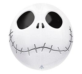 22" Jack Skellington Orb - A round white balloon printed with a Jack Skellington-style face delivers instant Halloween charm for a party or themed gift. This Halloween balloon arrangement brings a playful, slightly spooky vibe-perfect as a centerpiece for a Halloween party, a fun surprise for someone who loves gothic or Tim Burton-inspired decor, or a quick seasonal pick-me-up for the person you're thinking of.  The design is bold and graphic: stark black eye sockets and a stitched-mouth smile printed on a crisp white orb for high-contrast impact. Built as a single printed balloon hard good, it pairs effortlessly with black-and-white accents, seasonal greenery, or other spookier picks if you want a fuller display. Lightweight and eye-catching, it's an easy way to make someone feel celebrated on Halloween or at a themed event-order with confidence for pick-up or delivery while supplies last.
